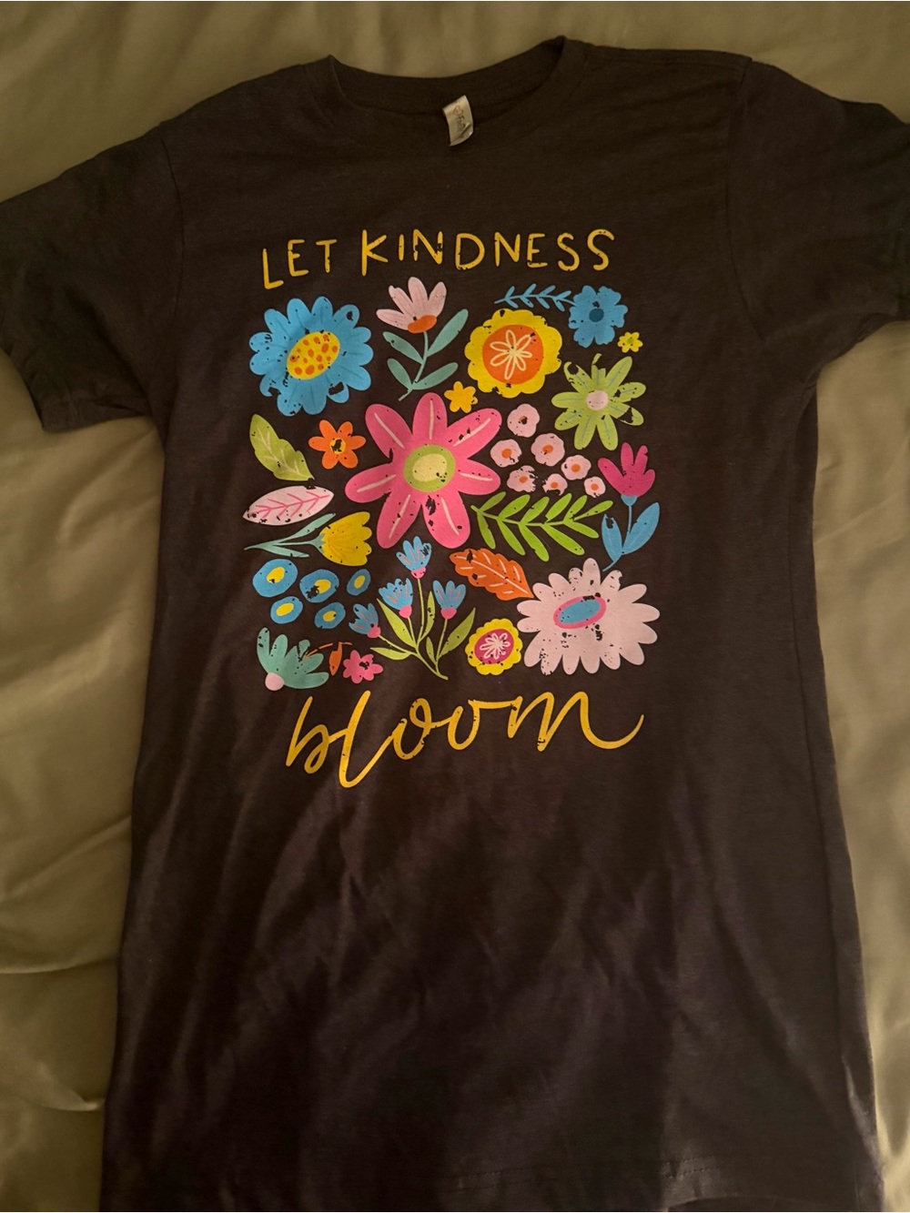 "Let Kindness Bloom" Graphic Tee - Black with Colorful Floral Print
